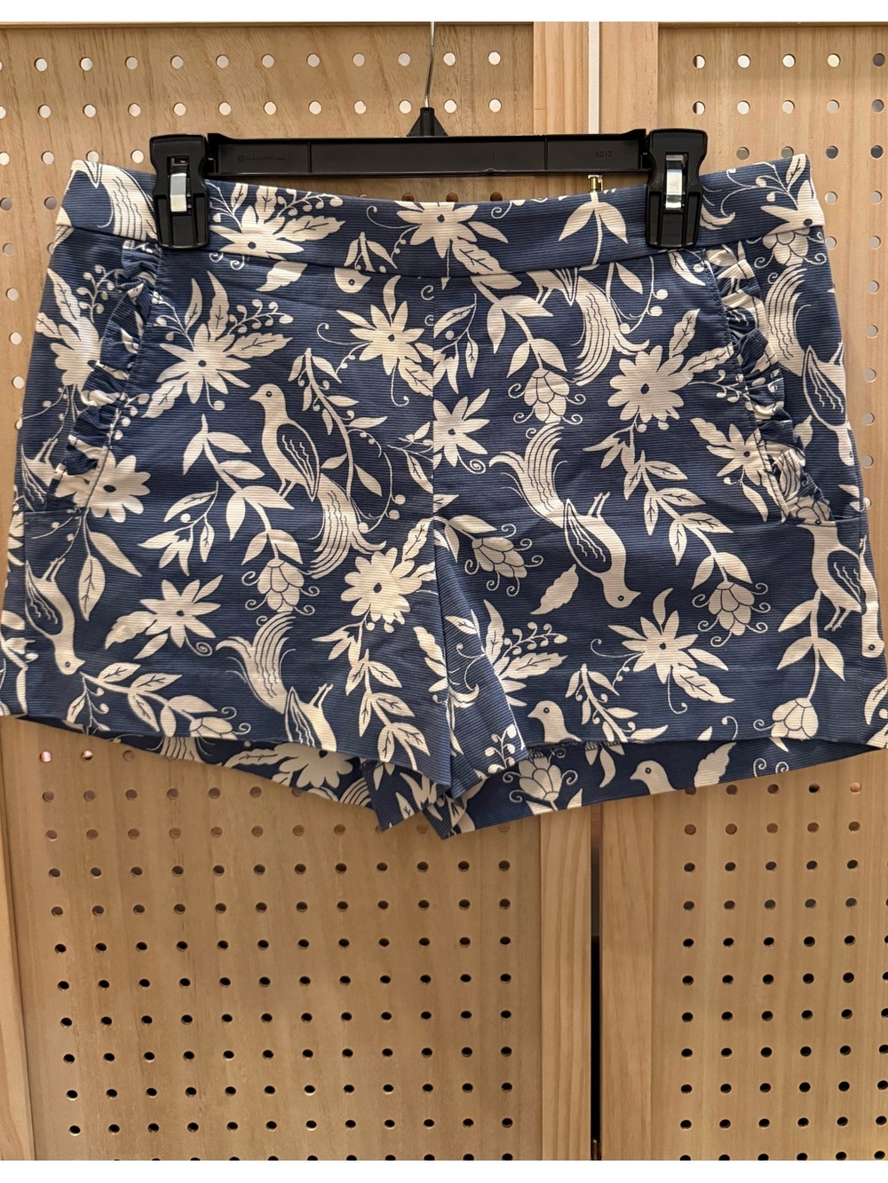 LOFT Smoke Blue and White Floral Bird Print Bermuda Shorts